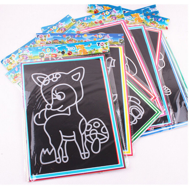 Dziecięcy papier do malowania Scratch Art o wymiarach 26.5cm x 19cm z kolorowymi i śmiesznymi rysunkami oraz rysikiem - Wianko - 1