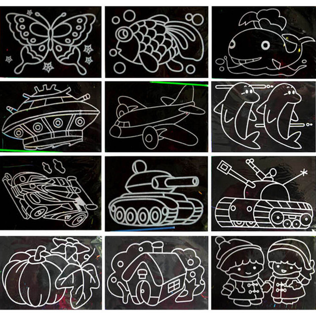 Dziecięcy papier do malowania Scratch Art o wymiarach 26.5cm x 19cm z kolorowymi i śmiesznymi rysunkami oraz rysikiem - Wianko - 7