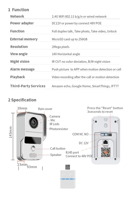 Wideodomofon IP H.265 1080P z WiFi i aplikacją Tuya - inteligentne urządzenie do drzwi z pełnym dupleksem, zdjęciem wideo i kamerą - Wianko - 7
