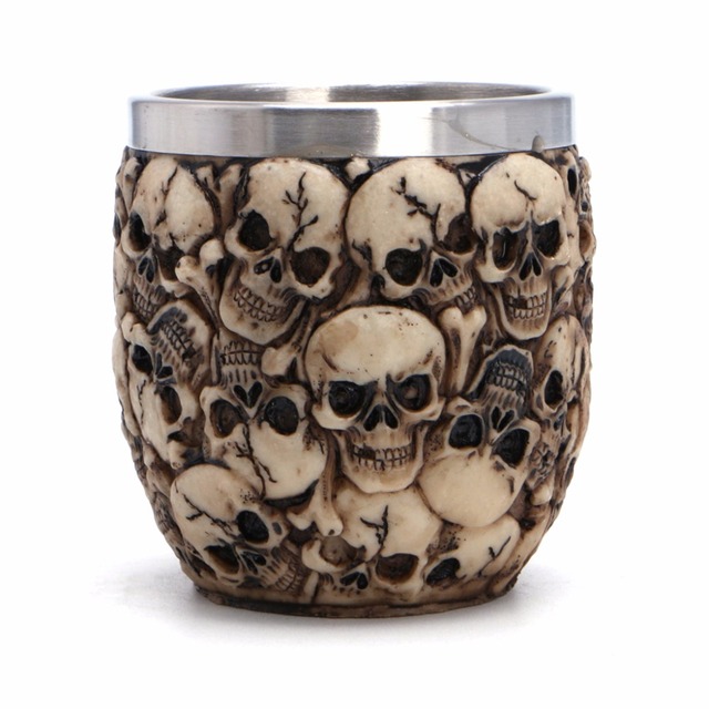 Kubek do picia ze stali nierdzewnej z żywicznym wzorem czaszki - idealny na Halloween - Wianko - 2