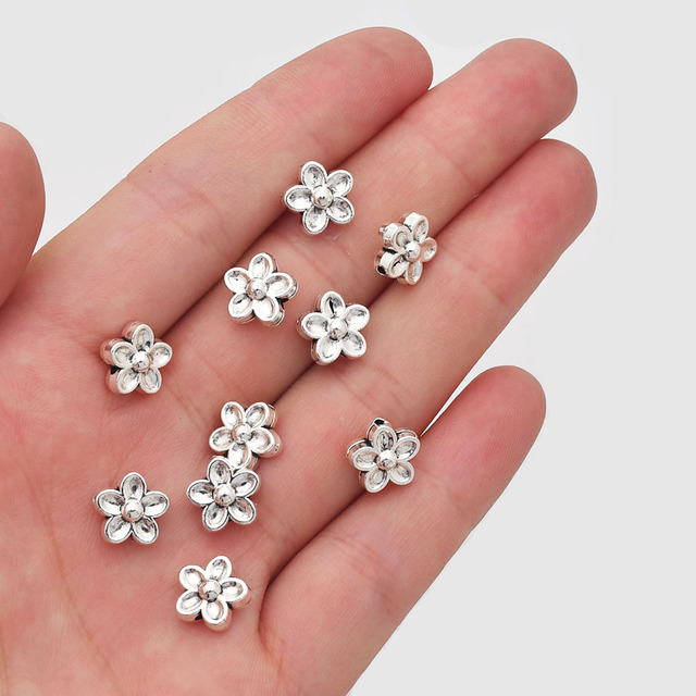 30 sztuk srebrnych metalowych koralików tybetańskich kwiatowych Spacer Charms do biżuterii - Wianko - 6
