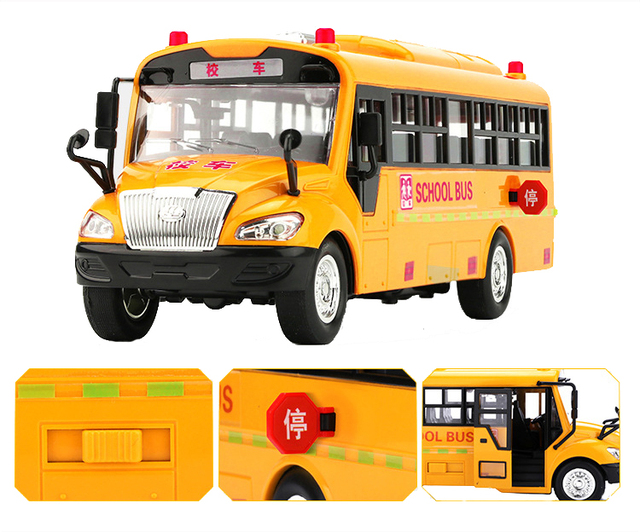Autobus zabawka inercyjna szkolny model 4 styli muzyka światła dla chłopców prezent świąteczny - Wianko - 3