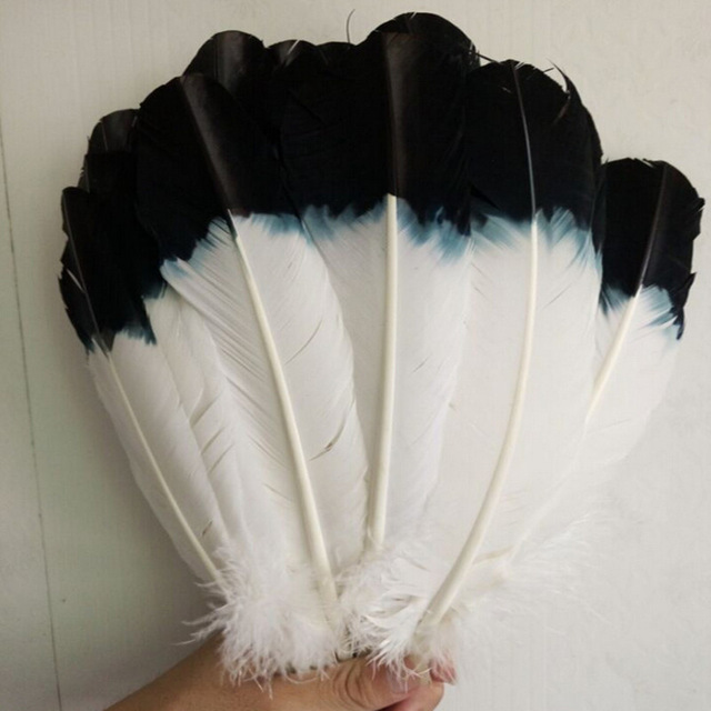 Pióra indyka podwójne, czarne i białe, 25-30 cm, 50 sztuk - dekoracje odzieżowe - Wianko - 1