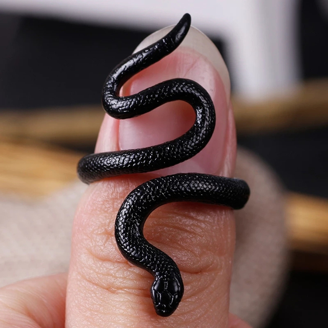 Vintage pierścień węża z czarnego metalu - modowy, otwarty, regulowany - dla kobiet i mężczyzn - Wianko - 2