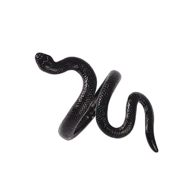 Vintage pierścień węża z czarnego metalu - modowy, otwarty, regulowany - dla kobiet i mężczyzn - Wianko - 7