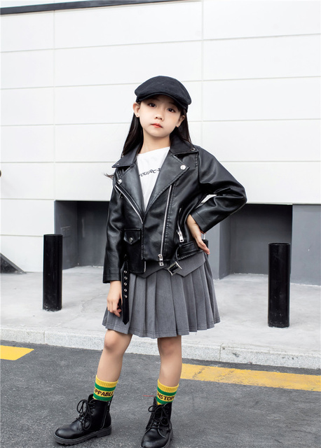 Dziewięciomiesięczna dziewczęca motocyklowa skórzana kurtka dziecięca, wiosna/jesień 2022, nowa koreańska wersja wiatrówki dziecięcej - Wianko - 11