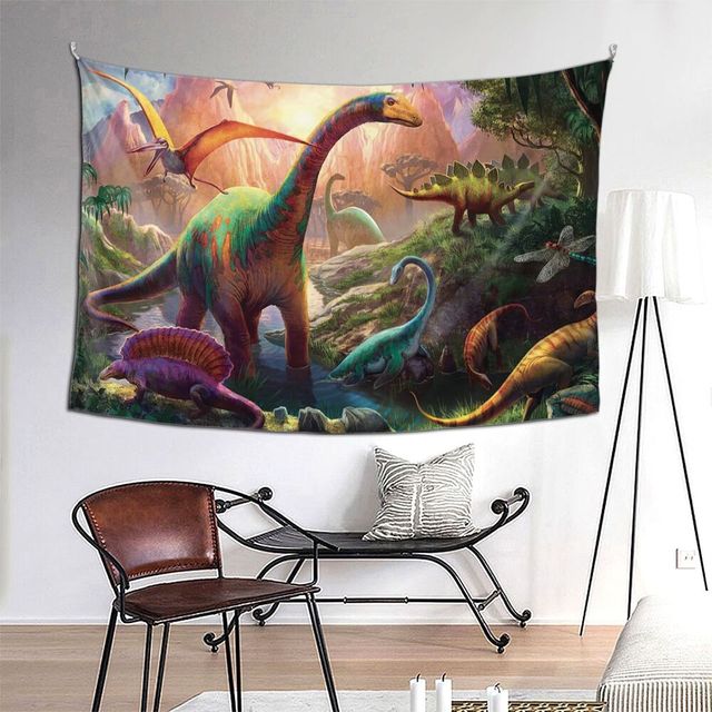 Dywanik-gobelin z motywem dinozaurów w stylu hippie jako dekoracja ściany lub narzuta na łóżko do sypialni - Wianko - 3