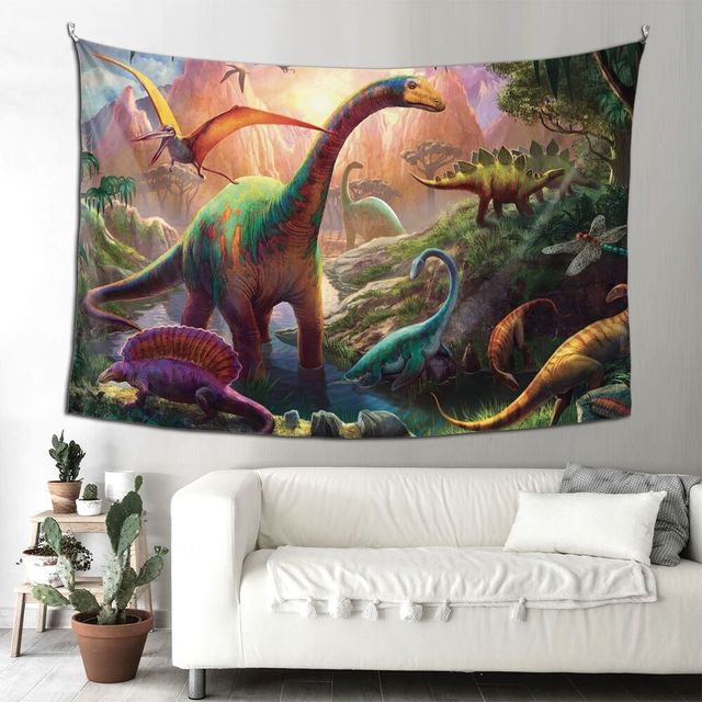 Dywanik-gobelin z motywem dinozaurów w stylu hippie jako dekoracja ściany lub narzuta na łóżko do sypialni - Wianko - 1