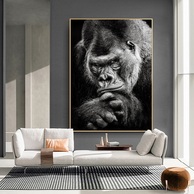 Plakat czarny goryl na płótnie - nordyckie zwierzę, malarstwo i kaligrafia, zdjęcia ścienna do salonu Home Decor - Wianko - 1