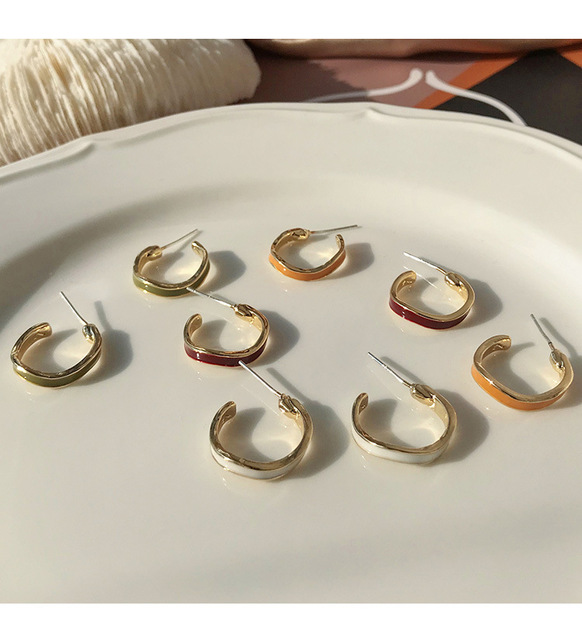 Kolczyki z zapięciem typu sztyft - Minimalistyczny wzór falisty, wielokolorowy, ręcznie robione kolczyki dla kobiet - Wianko - 4