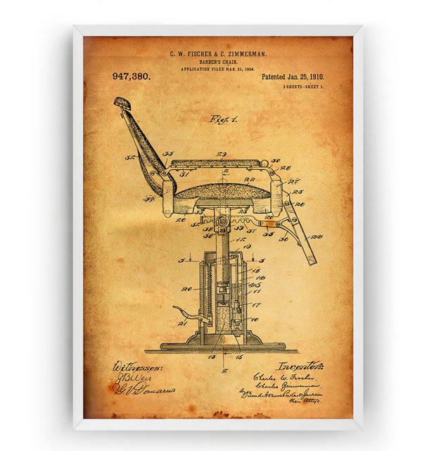 Plakat na płótnie Vintage Barbers Chair 1910 Patent Barbershop Blueprint dla salonu fryzjerskiego - Wianko - 6