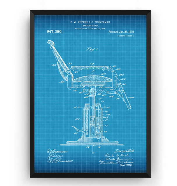 Plakat na płótnie Vintage Barbers Chair 1910 Patent Barbershop Blueprint dla salonu fryzjerskiego - Wianko - 7