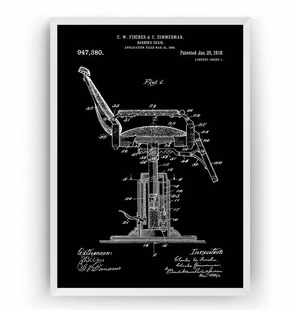 Plakat na płótnie Vintage Barbers Chair 1910 Patent Barbershop Blueprint dla salonu fryzjerskiego - Wianko - 5