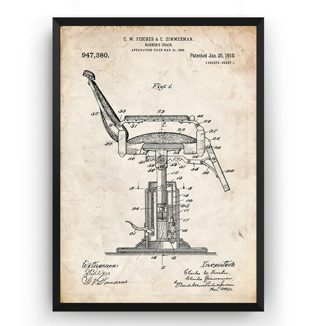 Plakat na płótnie Vintage Barbers Chair 1910 Patent Barbershop Blueprint dla salonu fryzjerskiego - Wianko - 3