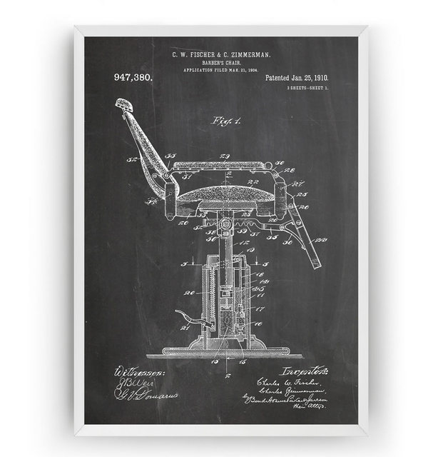 Plakat na płótnie Vintage Barbers Chair 1910 Patent Barbershop Blueprint dla salonu fryzjerskiego - Wianko - 4