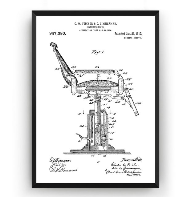 Plakat na płótnie Vintage Barbers Chair 1910 Patent Barbershop Blueprint dla salonu fryzjerskiego - Wianko - 8