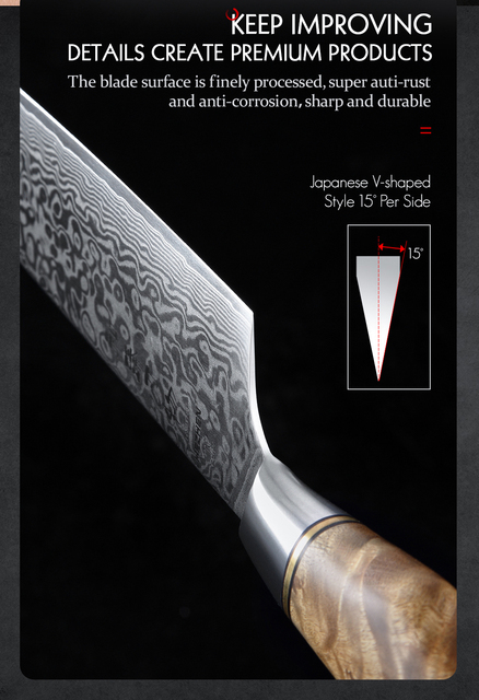 Profesjonalny nóż kuchenny Nakiri HEZHEN 7'' z wysokowęglowej stali damasceńskiej - Wianko - 9