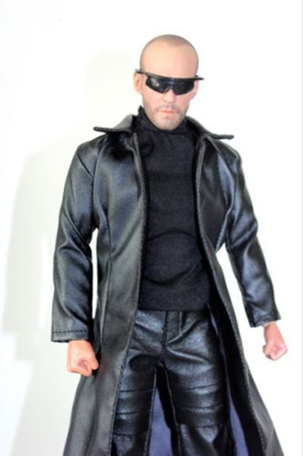 Figurka 12 - zestaw odzieży: czarny skórzany płaszcz, spodnie i T-shirt w skali 1/6 - Wianko - 2