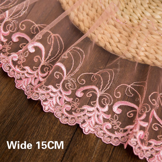 15cm aplikacja koronkowa haftowany kwiat różowy na tkaninę kołnierz i przycinanie Diy bielizna biustonosz spódniczka krawieckie materiały - Wianko - 1