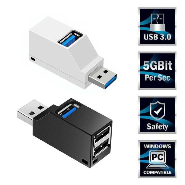 Mini Splitter Box 3w1 USB 3.0 HUB Adapter Extender - Przenośne rozdzielacze USB z 3 portami dla PC, laptopów, Macbooków, oraz telefonów komórkowych dla szybkiego odczytu dysku U - Wianko - 3