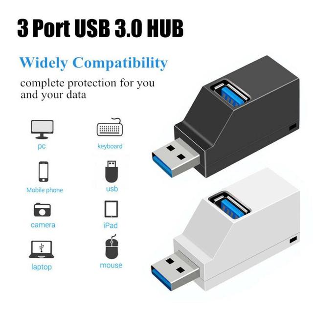 Mini Splitter Box 3w1 USB 3.0 HUB Adapter Extender - Przenośne rozdzielacze USB z 3 portami dla PC, laptopów, Macbooków, oraz telefonów komórkowych dla szybkiego odczytu dysku U - Wianko - 2