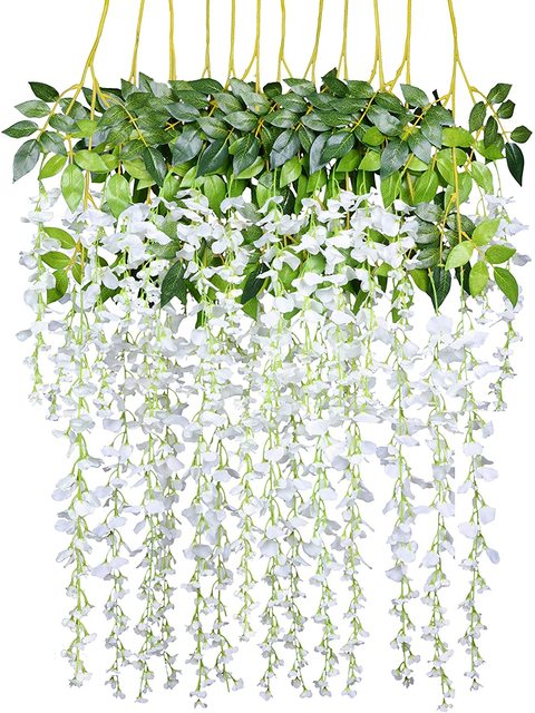 12 paczek sztucznych falistych koszyków wisterii wiszących girland z jedwabnymi kwiatami do dekoracji domu, wesela i Baby Shower - Wianko - 5