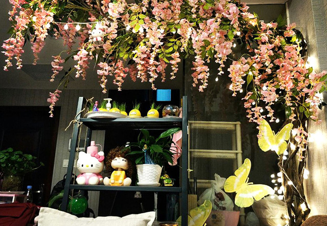 12 paczek sztucznych falistych koszyków wisterii wiszących girland z jedwabnymi kwiatami do dekoracji domu, wesela i Baby Shower - Wianko - 2