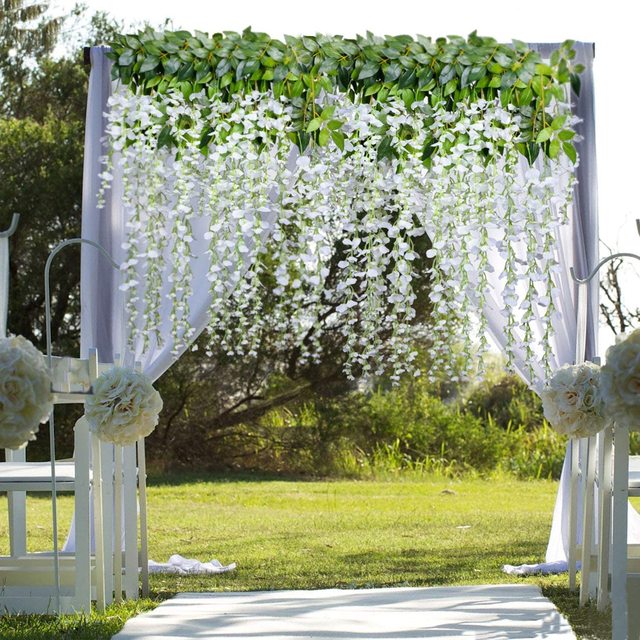 12 paczek sztucznych falistych koszyków wisterii wiszących girland z jedwabnymi kwiatami do dekoracji domu, wesela i Baby Shower - Wianko - 4