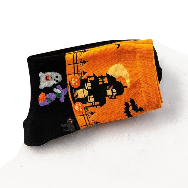 Skarpety turystyczne Halloweenowe z nadrukiem, zmywalne, elastyczne, wygodne damskie skarpetki z bawełny ED889 - Wianko - 9