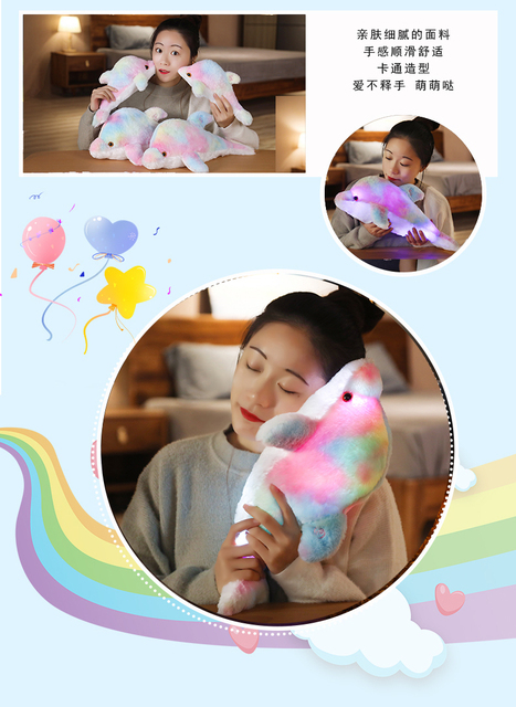 Poduszka delfin Luminous - pluszowa zabawka morskie stworzenie z podświetleniem - prezent urodzinowy dla dzieci, dziewczynki - Rainbow lalka - Wianko - 10