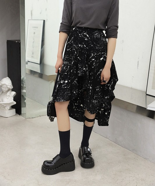 Buty damskie na platformie klinowej Kobiety Lolita Dark Harajuku - czaszka decor, okrągły nosek, pnącza, japoński styl - Wianko - 20