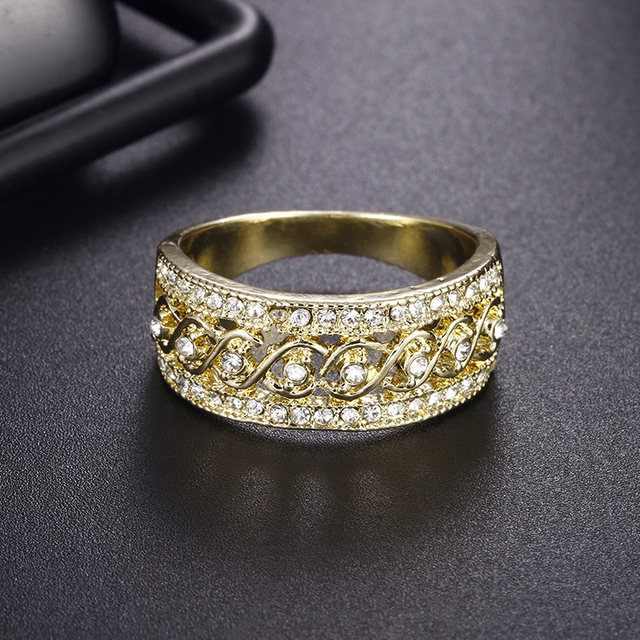 Pierścień damska żółte złoto dwukolorowy z przodu pusty w kształcie liny z okrągłym białym cyrkonem, prezent na rocznicę - Wianko - 15
