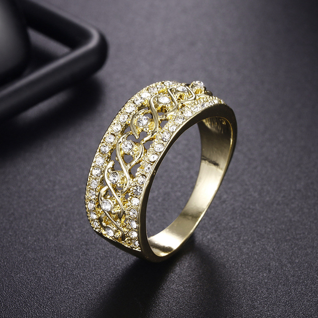 Pierścień damska żółte złoto dwukolorowy z przodu pusty w kształcie liny z okrągłym białym cyrkonem, prezent na rocznicę - Wianko - 14