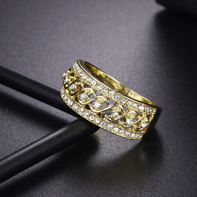 Pierścień damska żółte złoto dwukolorowy z przodu pusty w kształcie liny z okrągłym białym cyrkonem, prezent na rocznicę - Wianko - 13