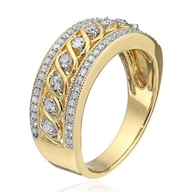 Pierścień damska żółte złoto dwukolorowy z przodu pusty w kształcie liny z okrągłym białym cyrkonem, prezent na rocznicę - Wianko - 12