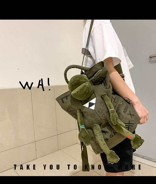 Uniwersalny plecak wspinaczkowy z dużą pojemnością - płótno, Graffiti, żaba - Wianko - 3