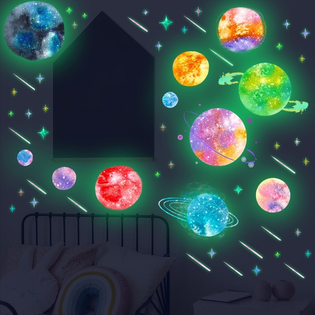 Luminous naklejki ścienne z kolorowymi planetami i świecącym w ciemności księżycem dla dzieci - dekoracje do wnętrz - Wianko - 5