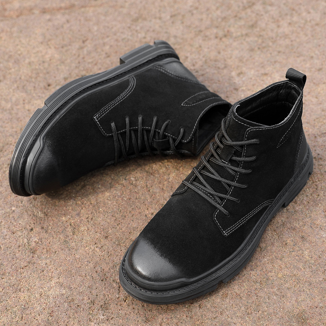 Podstawowe męskie kowbojskie buty zimowe z wysokimi kostkami i skórzaną cholewką - Wianko - 11