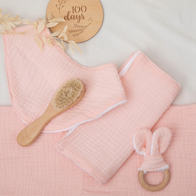 Zestaw 5 dwustronnych pieluszek bawełnianych z ręcznikiem ślinowym z drewnianą zabawką dla noworodka - Wianko - 23