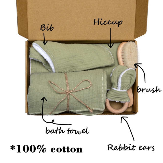 Zestaw 5 dwustronnych pieluszek bawełnianych z ręcznikiem ślinowym z drewnianą zabawką dla noworodka - Wianko - 28