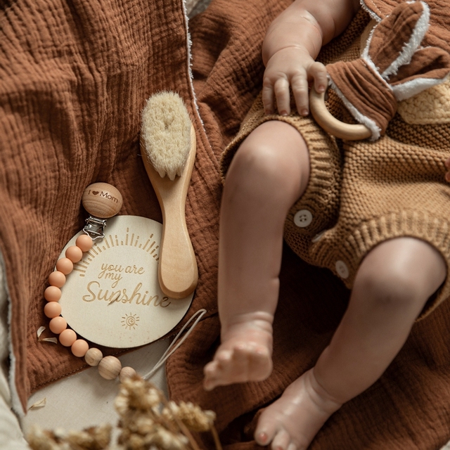 Zestaw 5 dwustronnych pieluszek bawełnianych z ręcznikiem ślinowym z drewnianą zabawką dla noworodka - Wianko - 15