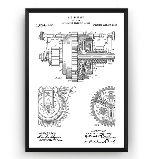 Plakat na płótnie z mechanicznymi przekładniami vintage z 1912 roku, na podstawie patentu inżynierskiego - Wianko - 5