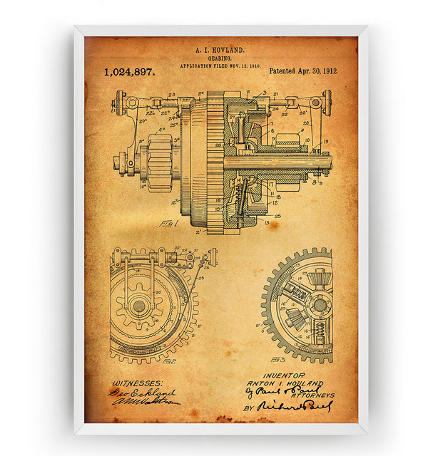 Plakat na płótnie z mechanicznymi przekładniami vintage z 1912 roku, na podstawie patentu inżynierskiego - Wianko - 6