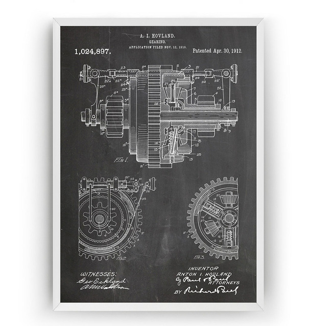 Plakat na płótnie z mechanicznymi przekładniami vintage z 1912 roku, na podstawie patentu inżynierskiego - Wianko - 4
