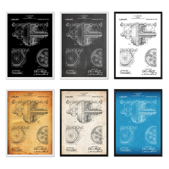 Plakat na płótnie z mechanicznymi przekładniami vintage z 1912 roku, na podstawie patentu inżynierskiego - Wianko - 2