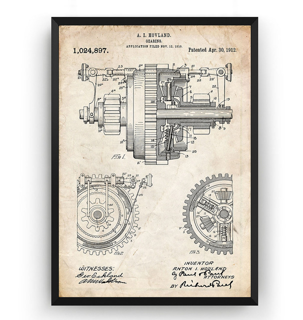 Plakat na płótnie z mechanicznymi przekładniami vintage z 1912 roku, na podstawie patentu inżynierskiego - Wianko - 7