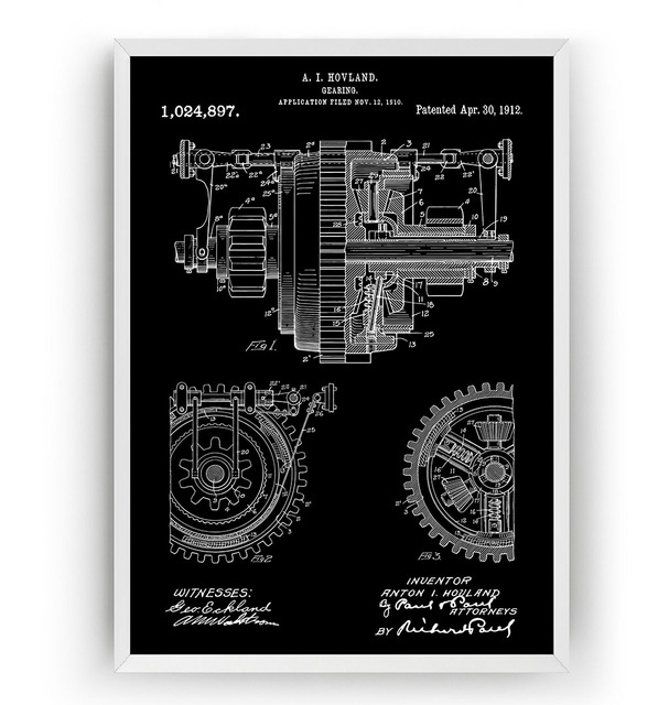 Plakat na płótnie z mechanicznymi przekładniami vintage z 1912 roku, na podstawie patentu inżynierskiego - Wianko - 3