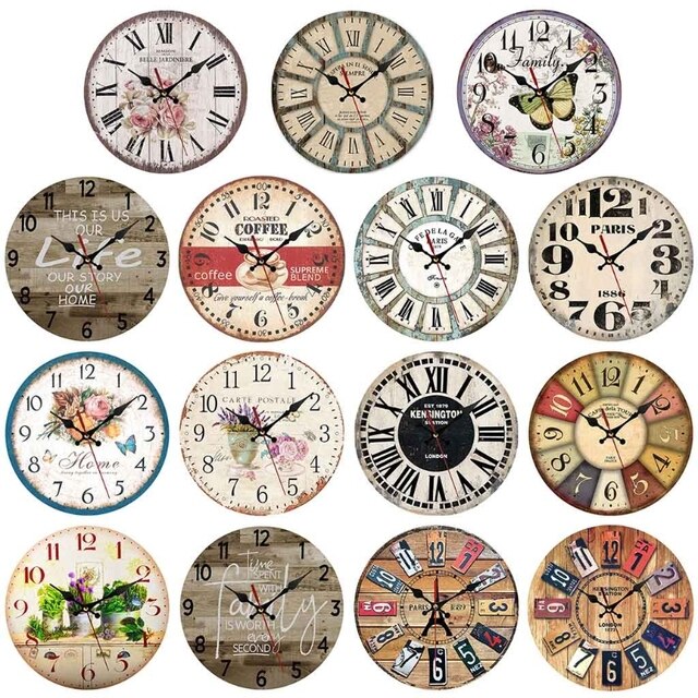 Nie-tykający rustykalny zegar ścienny w wiejskim stylu drewnianej ściany zegar do kuchni domowej - Wianko - 1
