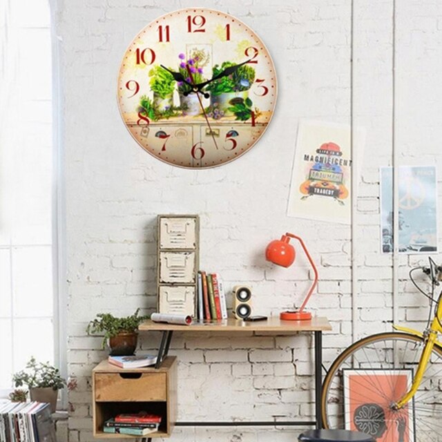 Nie-tykający rustykalny zegar ścienny w wiejskim stylu drewnianej ściany zegar do kuchni domowej - Wianko - 2