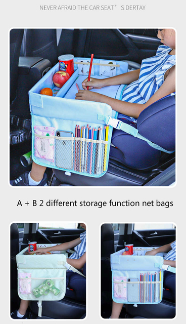 Wodoodporna wkładka na stolik do siedzenia samochodowego z pojemnikiem na zabawki dla dzieci, z rysunkami kreskówek oraz systemem ochrony dla niemowląt - Wianko - 3